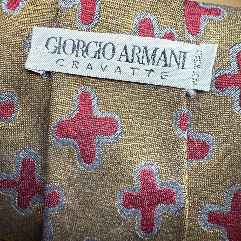Giorgio Armani Cravatte Vintage 90s Silk Tie Made Italy Geometric Brown Red
